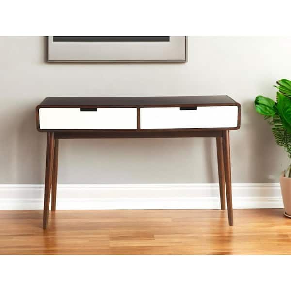 HomeRoots 47 in. Walnut / White Rectangle Metal/Wood End Table