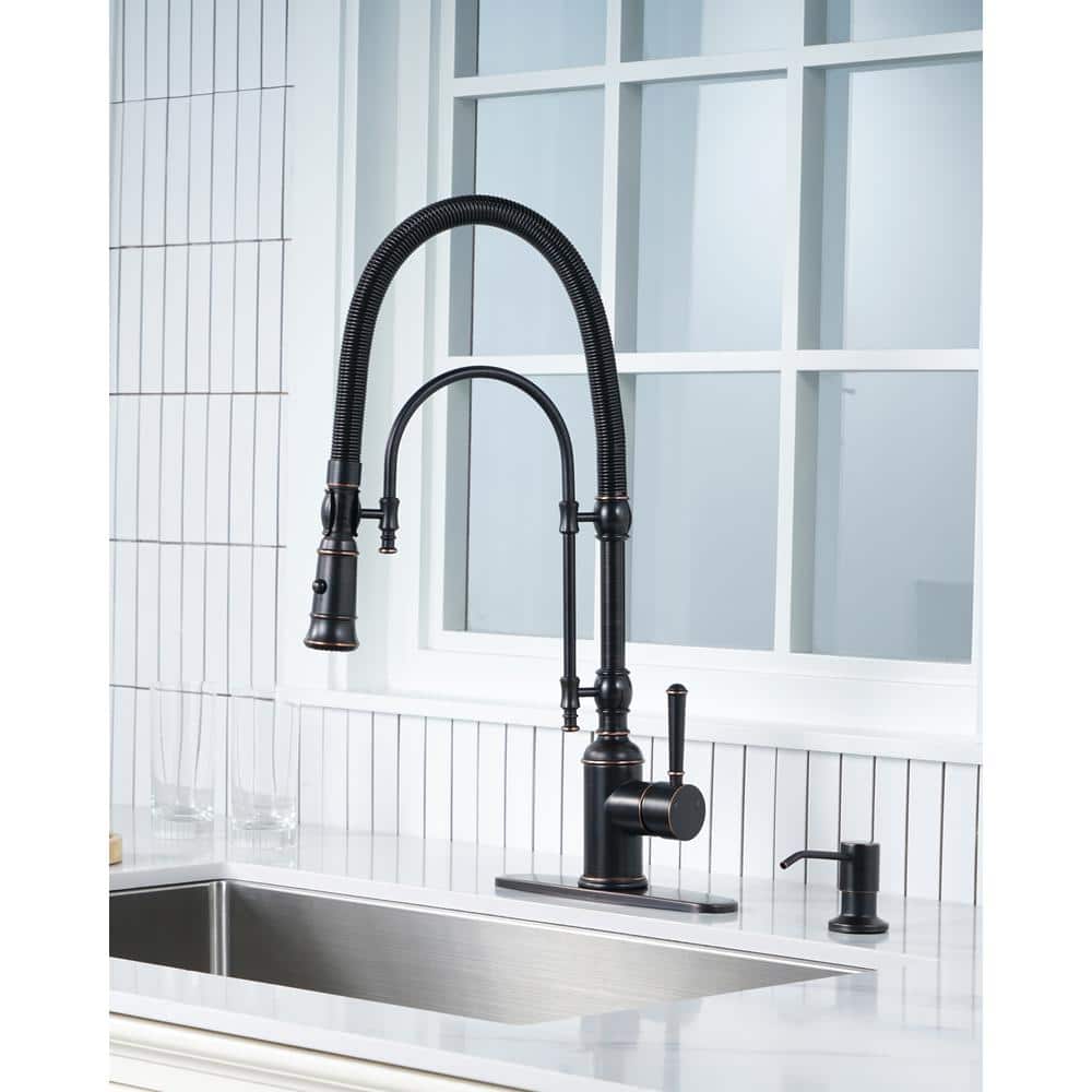 Oil-Rubbed Bronze High-Arc Kitchen Faucet with Pull-out Spray