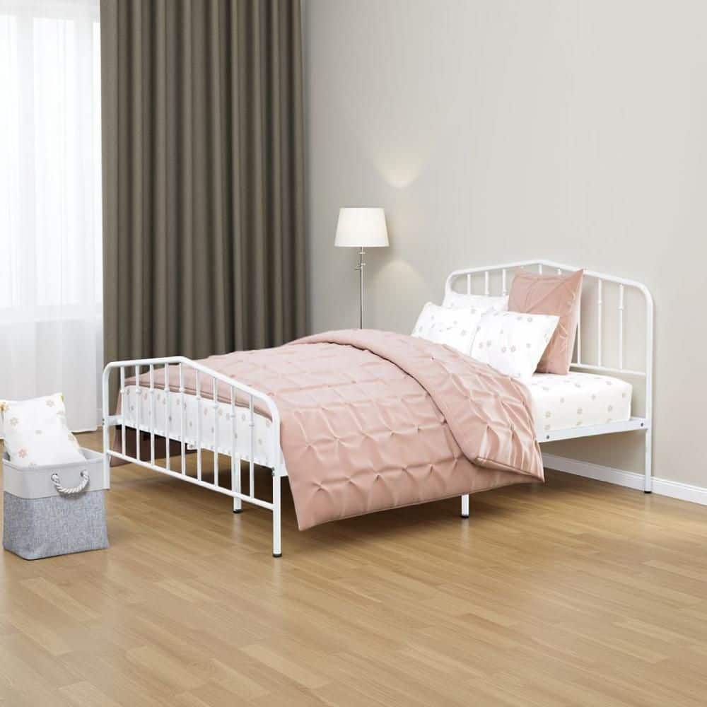 ベッドフレーム New Bed matress double size Benjara Nix White Metal Frame Full Size Platform Bed with