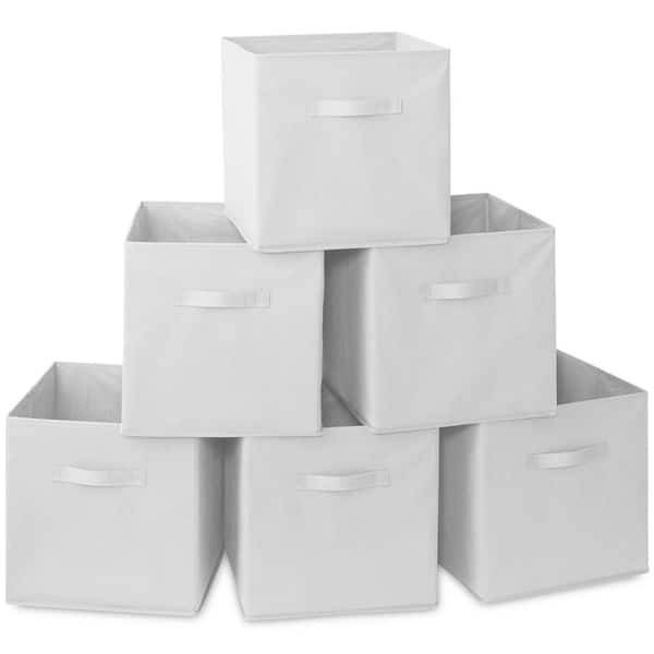 White 13 in. x 13 in. Fabric Collapsible Cubes Decorative Basket Storage Bins-Set of 6