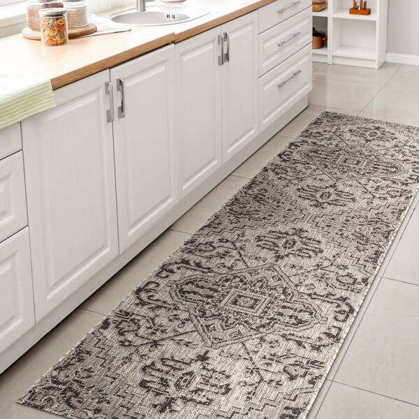 Black/Gray 2 ft. x 10 ft. Estrella Bohemian Medallion Textured Weave Indoor/Outdoor Runner Rug