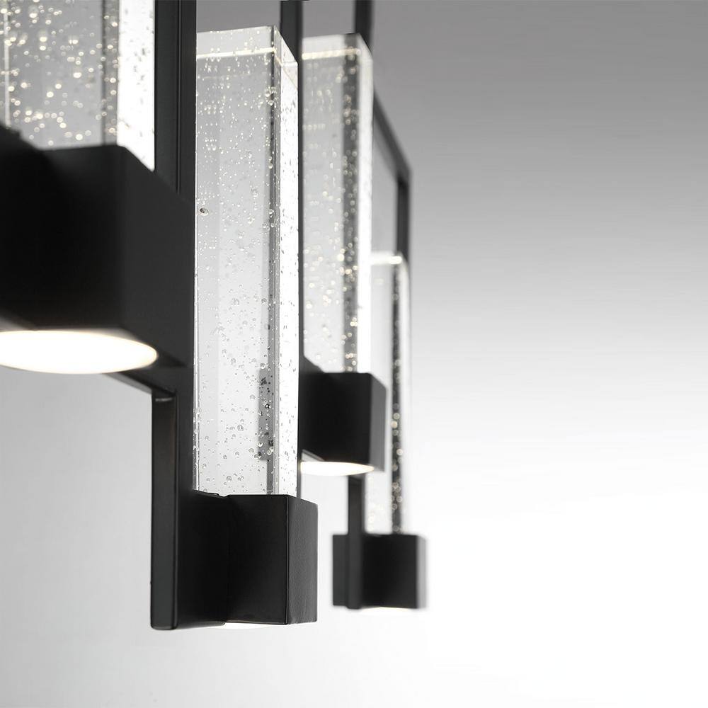Hanson Black 10-Light LED Linear Chandelier with Seeded Glass
