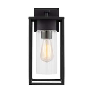 Vado Medium 1-Light Black Hardwired Outdoor Wall Lantern Sconce with Clear Glass Shade