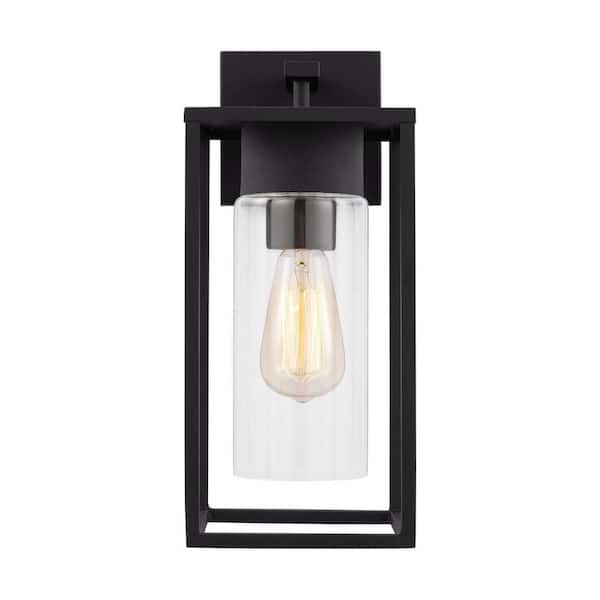 Generation Lighting Vado Medium 1-Light Black Hardwired Outdoor Wall Lantern Sconce with Clear Glass Shade