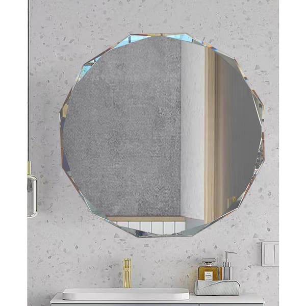 ELLO&ALLO 24 in. W x 24 in. H Round Frameless Beveled Edge Wall Bathroom Vanity Mirror