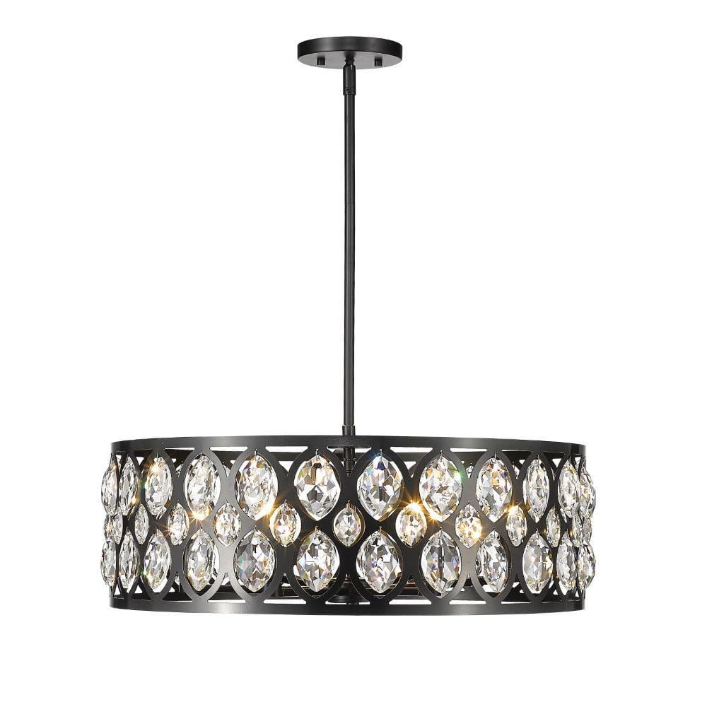 Dealey 6-Light Matte Black Chandelier with Steel Plus K9 Crystal Shade