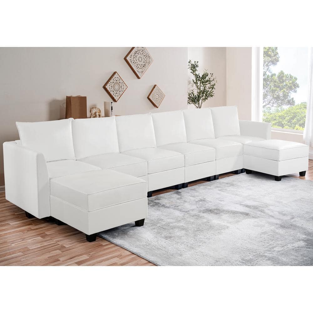 MAYKOOSH Contemporary 1-Piece Bright White Air Leather 6-Seater ...