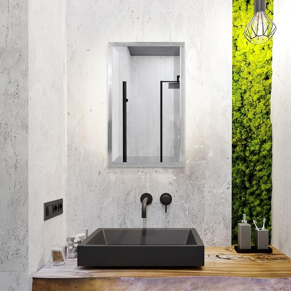 Head West 13 in. x 25.5 in. Brushed Nickel Stainless Steel Framed Wall Mirror