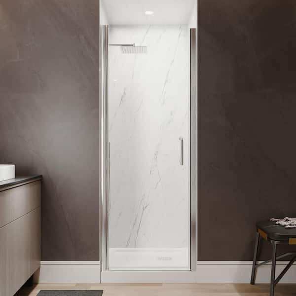 Victoria 28 to 30 in. W x 72 in. H Pivot Swing Frameless Shower Door in Brushed Nickel with Clear Glass