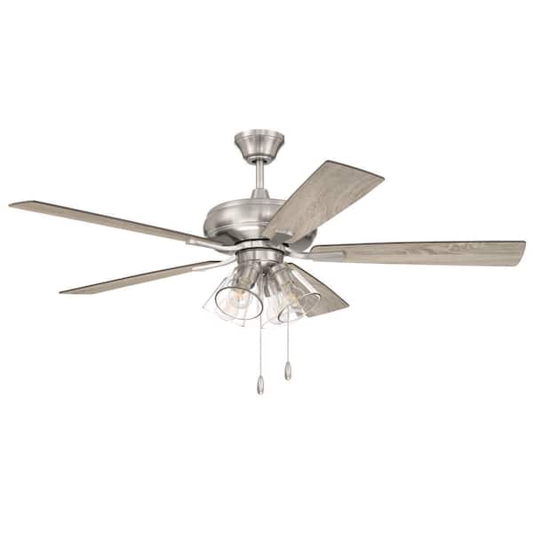 52 in. Brushed Polished Nickel Finish, Driftwood/Walnut Blades Dual Mount Standard Ceiling Fan w/ LED Bulbs Included