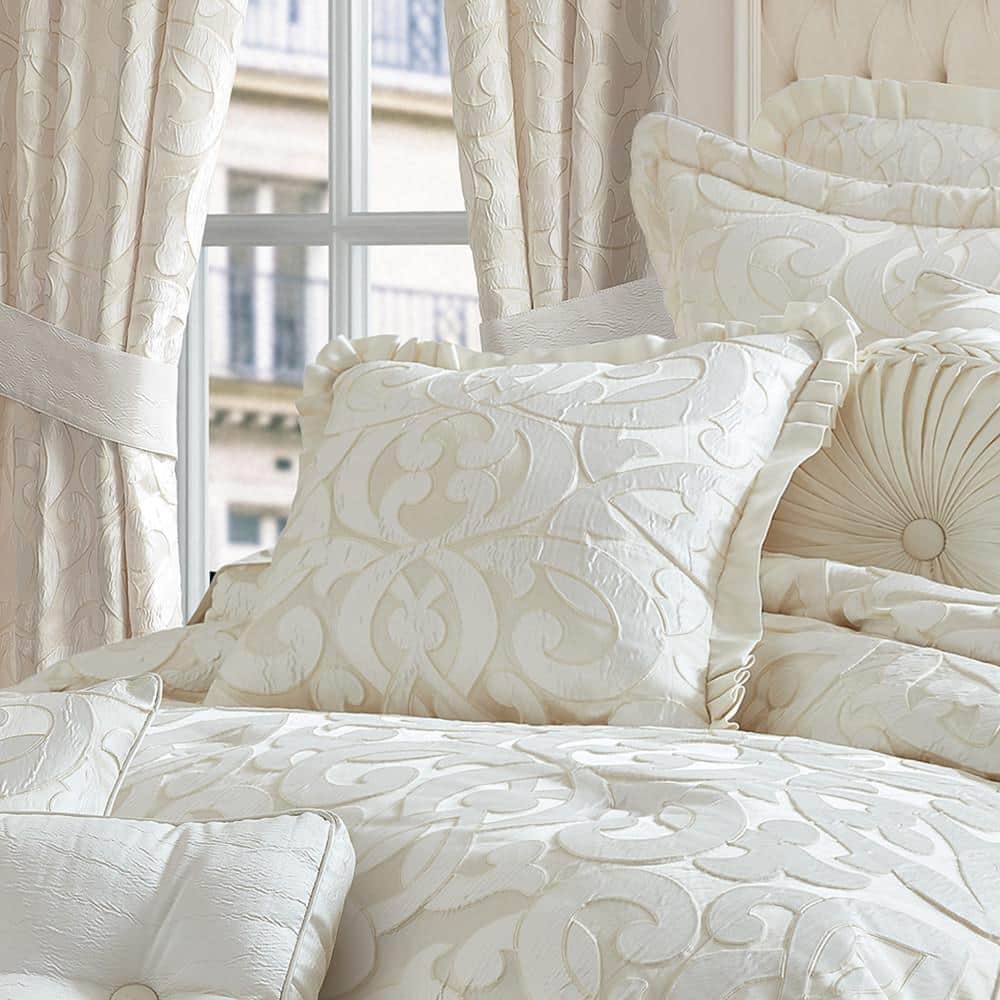 Ivory Damask and Geometric 20" Square Throw Pillow