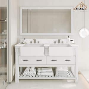60 in. W x 21 in. D x 35 in. H Freestanding Double Sink Bath Vanity in White with Carrara White Quartz Top and Mirror