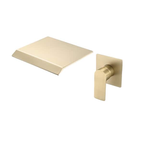 Single-Handle Wall Mounted Roman Tub Faucet with Waterfall Spout in Brushed Gold in Brass