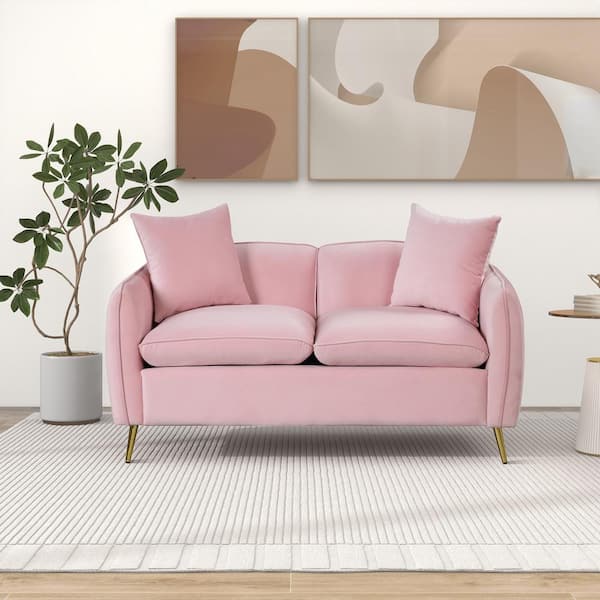  SLEERWAY Velvet Couch with 2 Small Pillows, Modern Loveseat Sofa  Twin Size Contemporary Sofas for Living Room and Bedroom (Pink) : Home &  Kitchen