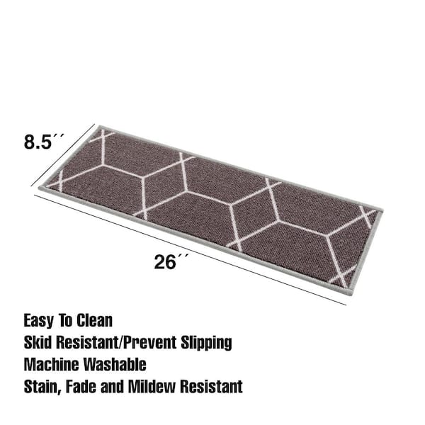 Hexagon Dark Gray 8.5 in. x 26 in. Polyamide Stair Tread Cover (Set of 7)