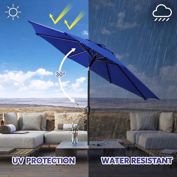 Sun-Ray 9 ft. Round 8-Rib Steel Market Patio Umbrella in Royal