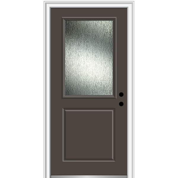 MMI DOOR 32 in. x 80 in. Left-Hand/Inswing Rain Glass Brown Fiberglass Prehung Front Door on 4-9/16 in. Frame