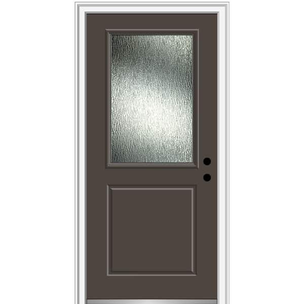 MMI DOOR Rain Glass 32 in. x 80 in. Left-Hand/Inswing 1/2-Lite Painted Brown Fiberglass Prehung Front Door on 4-9/16 in. Frame