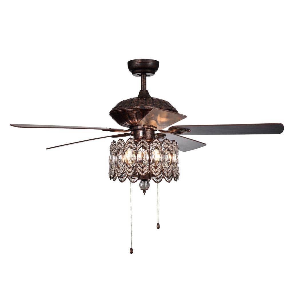 Mariposa 52-inch Rustic Bronze Chandelier Ceiling Fan with Crystal Shade
