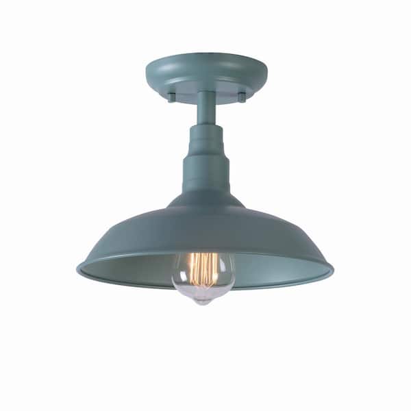 Home Decorators Collection Bell Ridge 10 in. 1-Light Teal Semi-Flush Mount