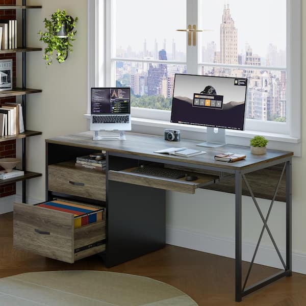 Bestier 55 in. Desk with 2 Drawers Industrial Style Office Bestier 55 in. Desk with 2 Drawers Industrial Style Office