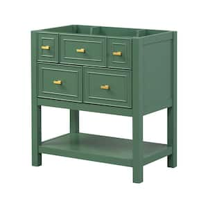 30 in. W x 18 in. D x 33 in. H Freestanding Single Bath Vanity Cabinet without Top with 5-Drawers Open Shelf in Green