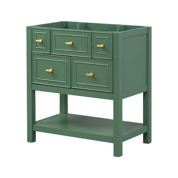 Tileon 30 in. W x 18 in. D x 33 in. H Freestanding Single Bath Vanity Cabinet without Top with 5-Drawers Open Shelf in Green