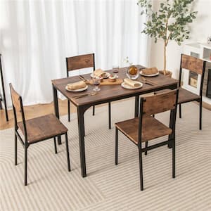 5-Piece Rectangle Rustic Brown Wood Top Dining Room Set Seats 4
