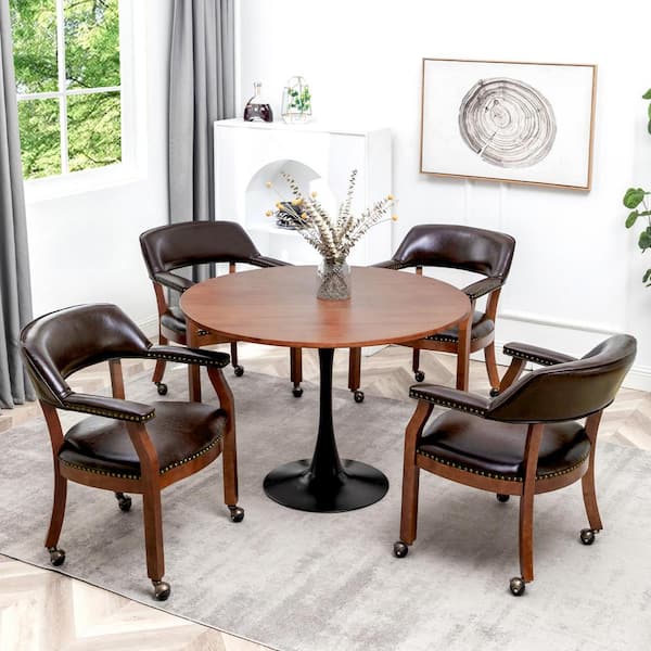 Take a Seat Dillon Espresso Vegan Leather Armchair with Wheels
