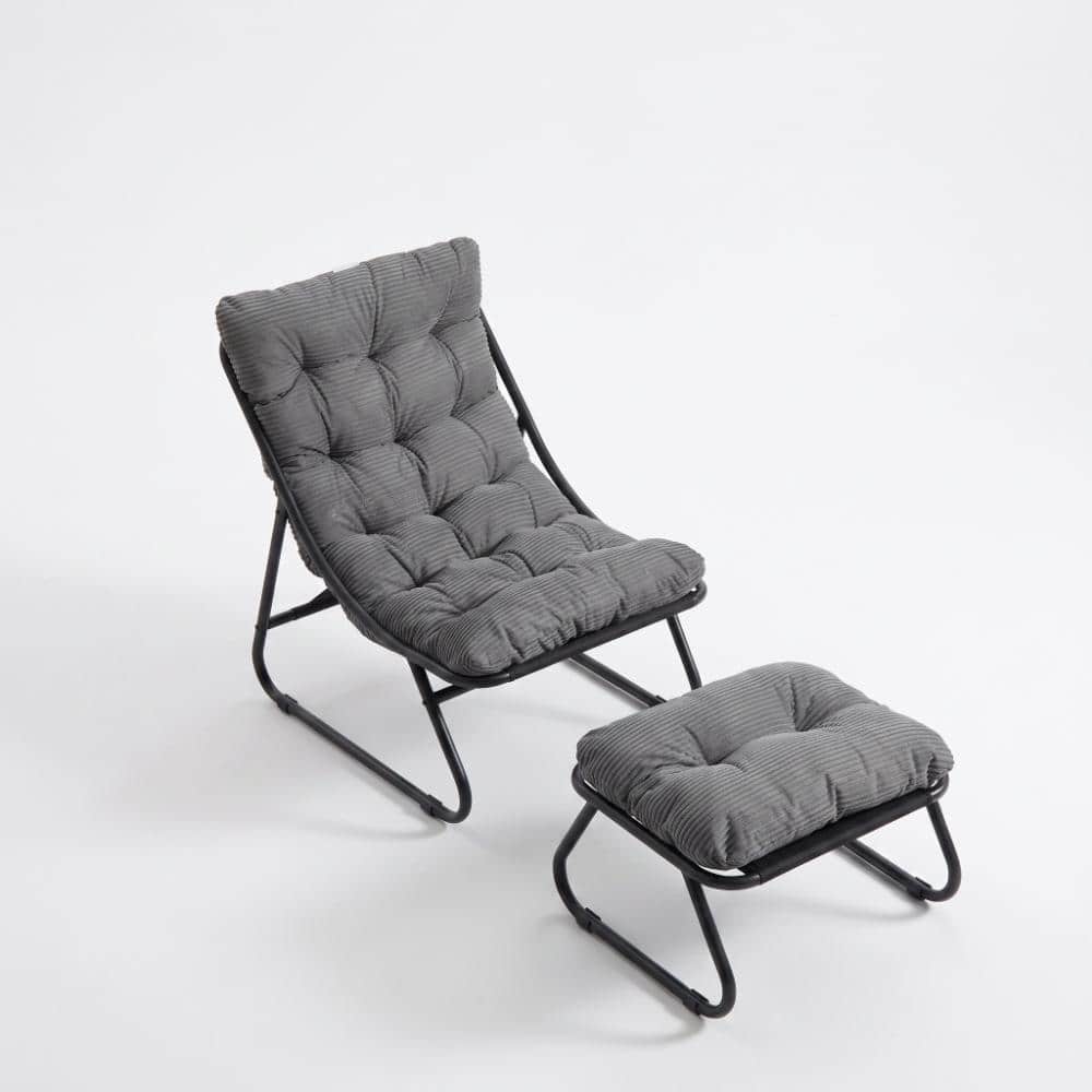 50.4 in. x 25.6 in. Gray Patio Outdoor Black frame Lounge Chair with Ottoman and Puffy Cushion for Outdoor price history on PriceWatchPro