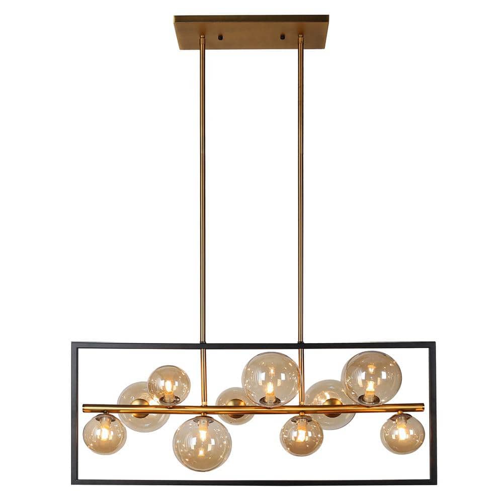 Glasgow 10 -Light Matte Black/Vintage Bronze LED Pendant with Clear Glass S