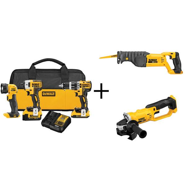 DEWALT 20-Volt MAX XR Lithium-Ion Brushless Compact Cordless Combo Kit (3-Tool) with Bonus Bare Reciprocating Saw and Grinder