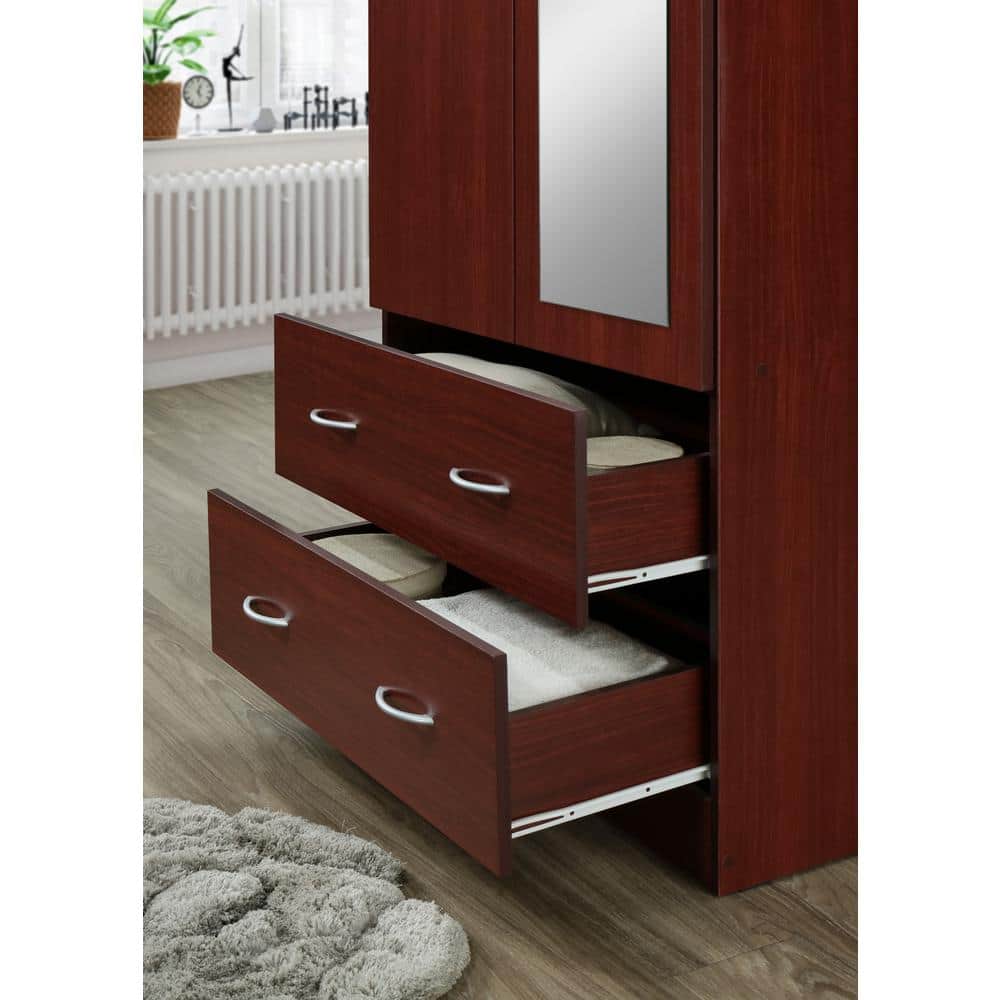 Mahogany 2-Door Armoire with Mirror and Drawers