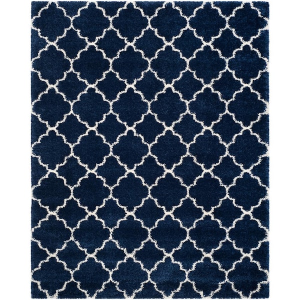 SAFAVIEH Hudson Shag Navy/Ivory 8 ft. x 10 ft. Geometric Quatrefoil Area Rug
