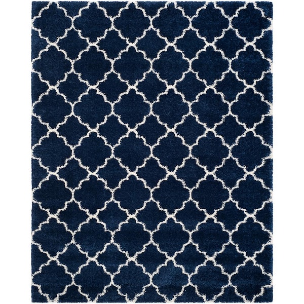 SAFAVIEH Hudson Shag Navy/Ivory 9 ft. x 12 ft. Geometric Quatrefoil Area Rug