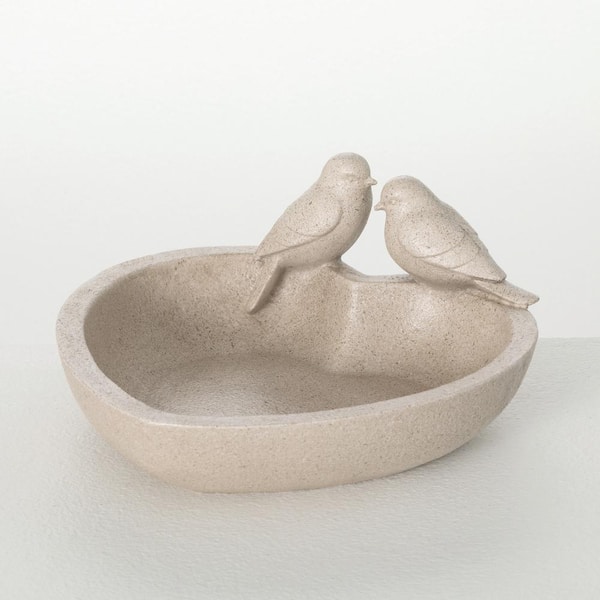 9 in. Heart-Shaped Ivory Bird Feeder Resin Dish