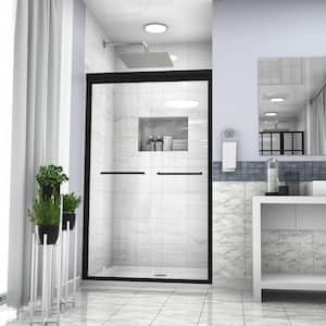 48in.  W x 76in.  H Enclosure Bypass Double Sliding Framed Shower Door in Matte Black with 3/8 in. Clear Glass,Towel Bar
