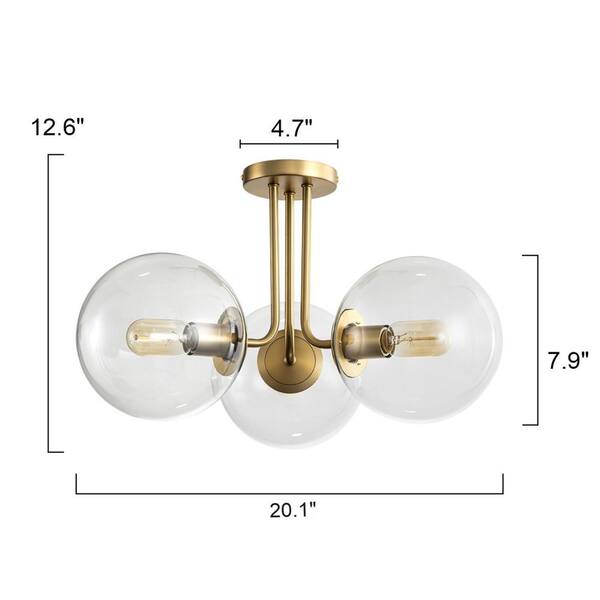 EDISLIVE Lueck 21.99 in. 3-Light Modern Sputnik Gold Semi Flush