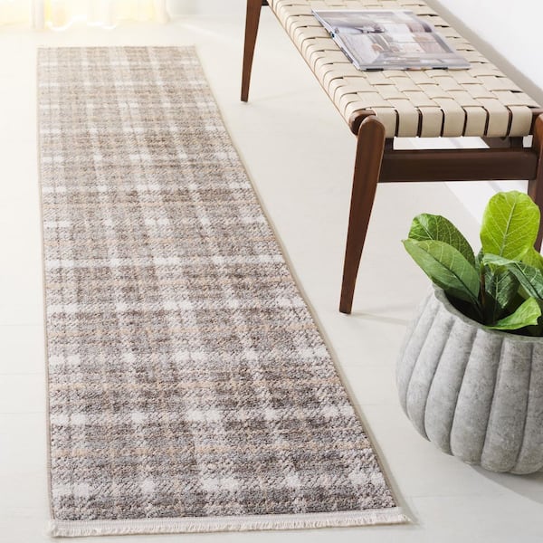 Oxford Plaids 2 ft. x 8 ft. Light Gray/Gray Geometric Plaid Runner Rug