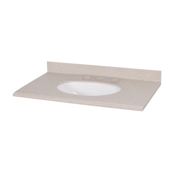 Glacier Bay 37 in. W Solid Surface Vanity Top in Sandstone with White Bowl