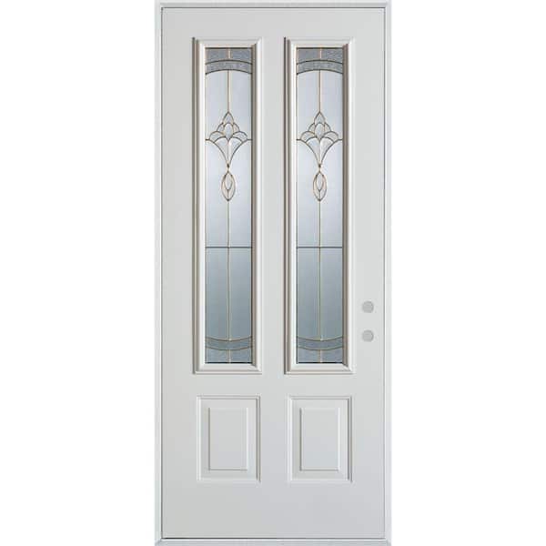 36 in. x 80 in. Traditional Brass 2 Lite 2-Panel Prefinished White Left-Hand Inswing Steel Prehung Front Door
