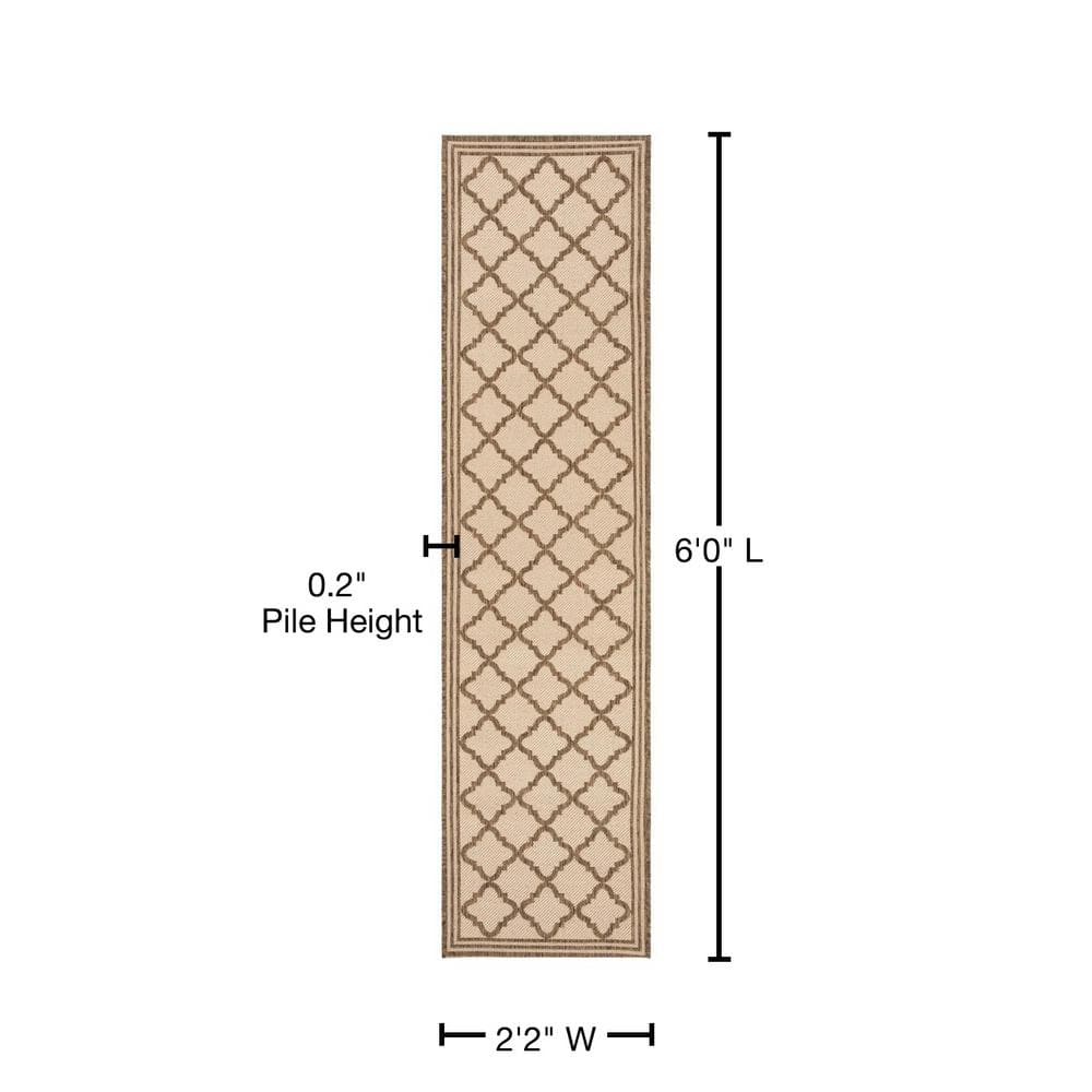 Cream and Beige Geometric Pattern Synthetic Runner Rug, 2'-2" x 6'