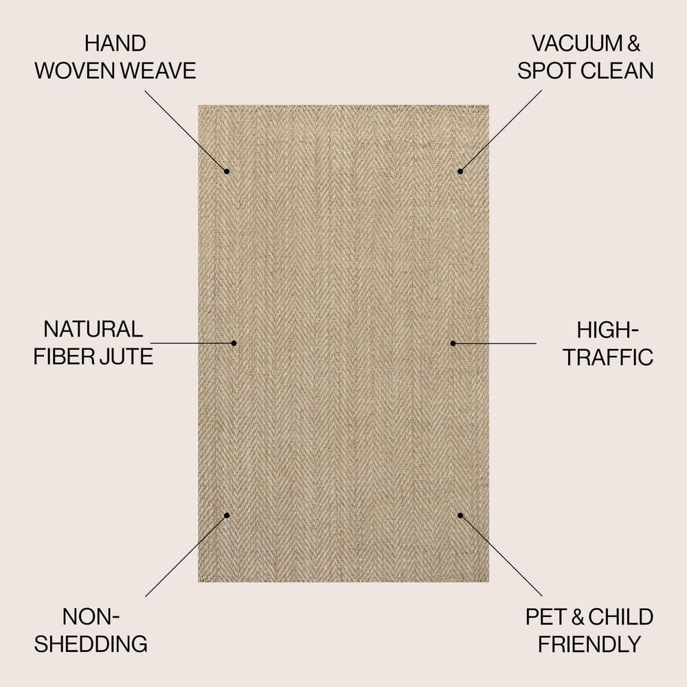 Ivory Chunky Jute Handwoven Herringbone 4' x 6' Area Rug