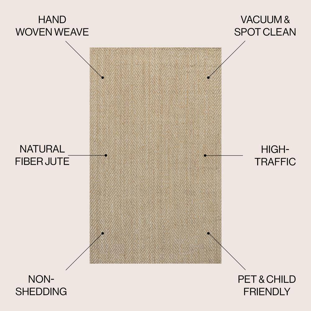 Espina Handwoven Ivory Jute Herringbone 8' x 10' Area Rug