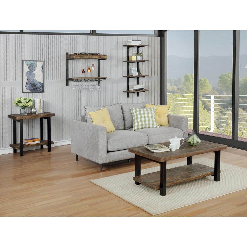 Pomona 48"H Metal and Solid Wood Wall Shelf
