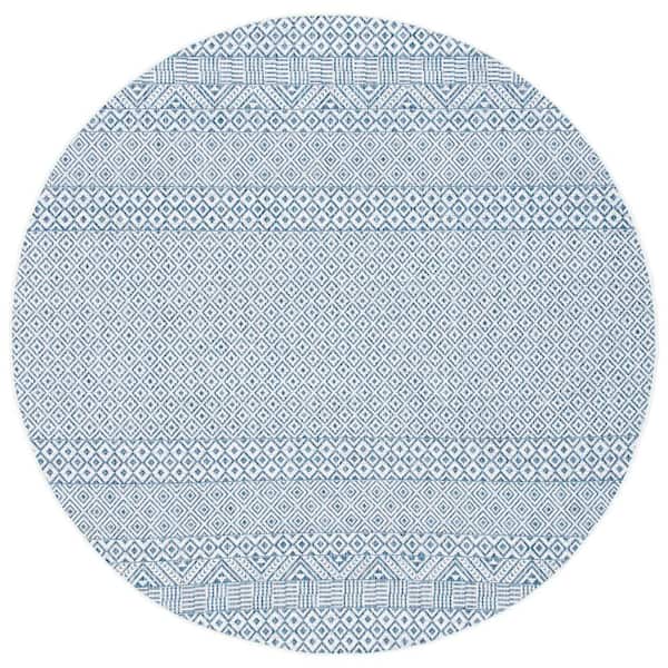 Courtyard Blue/Navy 10 ft. x 10 ft. Geometric Diamond Indoor/Outdoor Round Area Rug