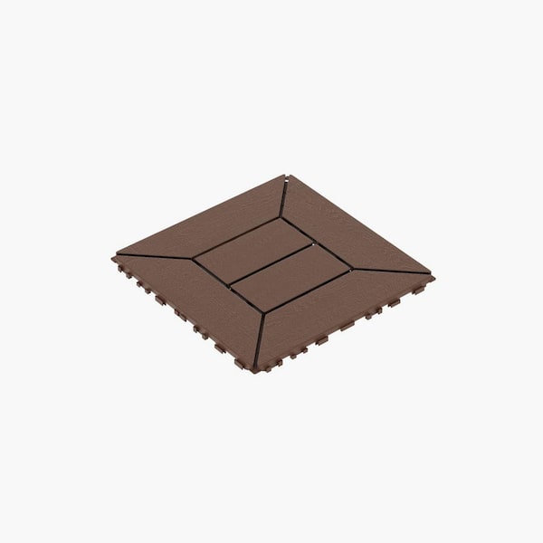 GOGEXX 12 in. W x 12 in. L Outdoor New Checker Pattern Composite Interlocking Flooring Deck Tiles (Pack of 44 Tiles) in Brown