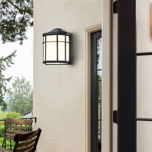 1-Light 10 in. Retro Textured Black Outdoor Hardwired Lantern Wall Light Sconce with No Bulbs Included, E26 (2-Pack)