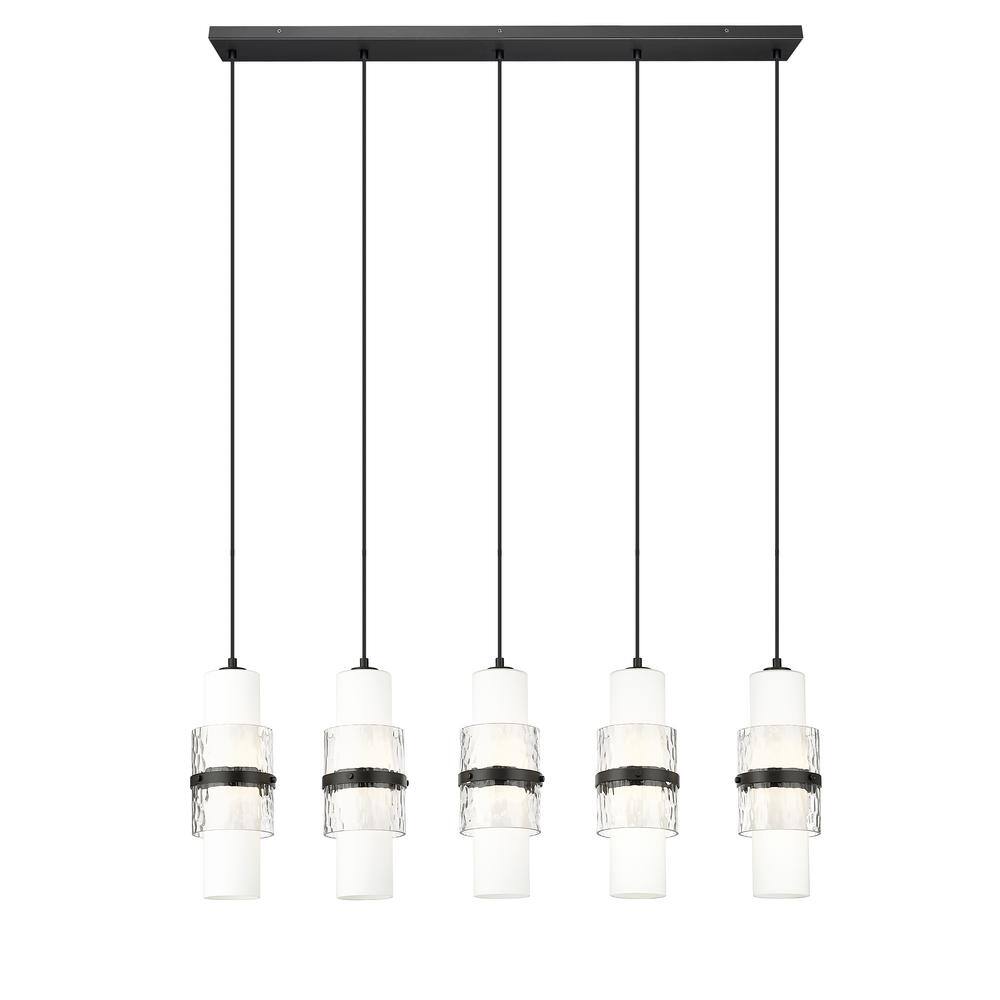 Cayden Matte Black 5-Light Linear Chandelier with Glass Shades