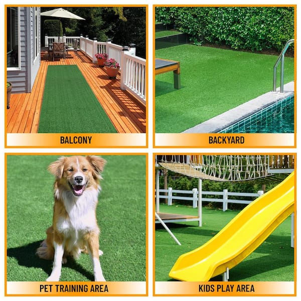 Ottomanson Evergreen Collection Waterproof Solid Grass Design 2x29 Indoor/Outdoor 2 ft. x 29 ft. ., Green, Artificial Grass